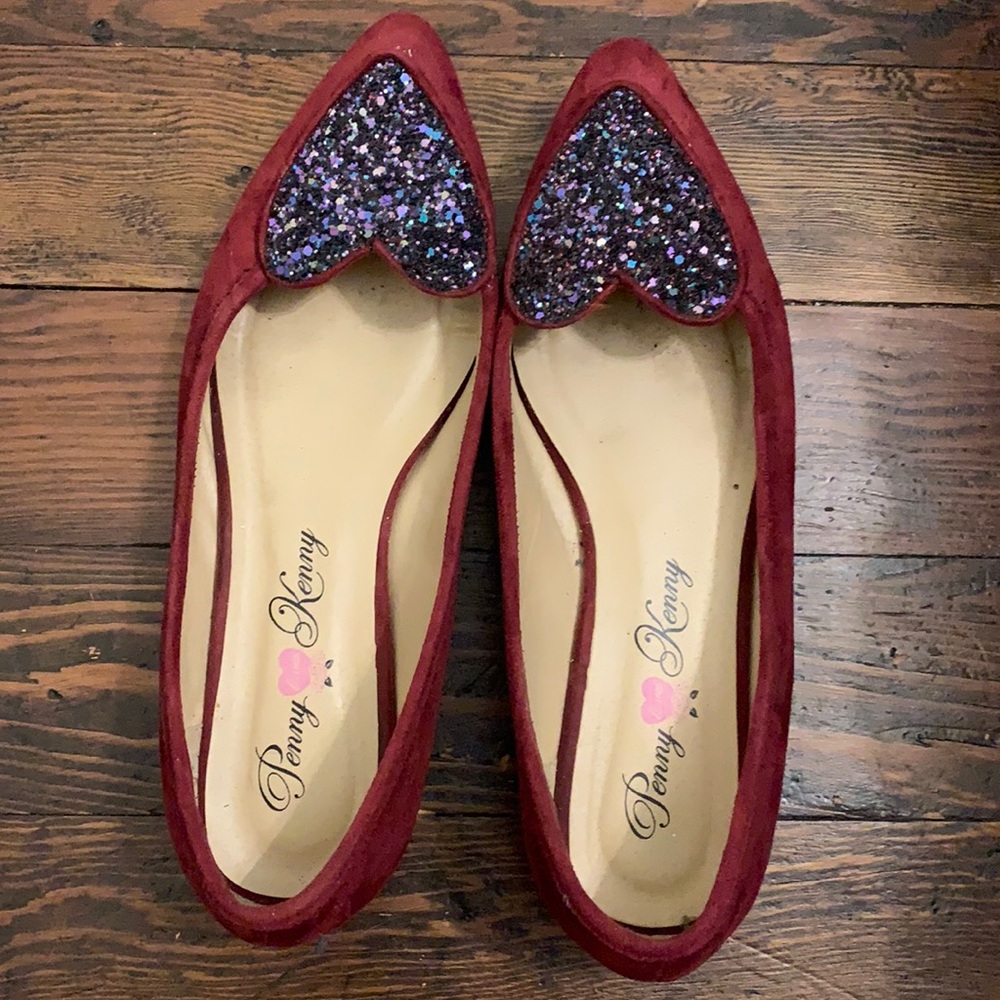 Burgundy sparkly heart Penny Loves Kenny flats
